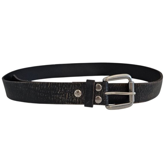 Bed Stu Distressed Brown/Black Leather Drifter B0087H Silver Buckle 36 Mens Belt - Picture 1 of 8